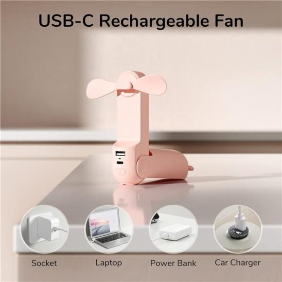 Handheld Mini Fan, 3 IN 1 Hand Fan, USB Rechargeable Small Pocket Fan - Picture 5 of 7